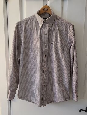 Izod Men's Striped Button-Down Shirt - White & Brown